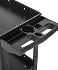 Top view of Heavy Duty Two Tier Rolling Utility Cart Built Like A Tank With Super Smooth Locking Casters ergonomic handle with storage compartments.