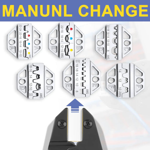 6 interchangeable dies for 8 Piece Ratchet Crimping Tool Set For Heat Shrink Insulated Nylon Non Insulated Ferrule Wire Ends