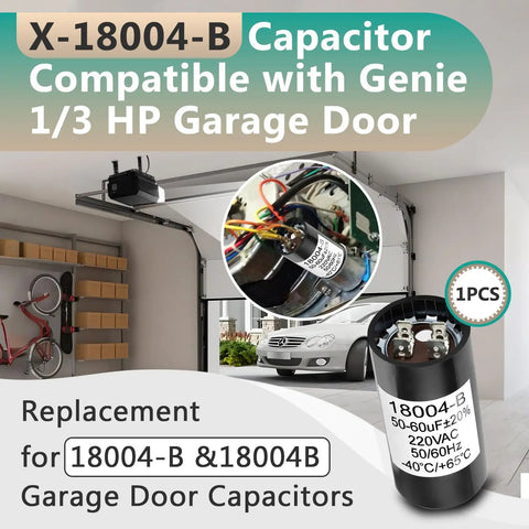 Starting Capacitor Replacement For 1/3 HP Garage Door Opener 50/60 UF 220V AC Black No Nonsense Fit For 18004B And 18004-B Openers Easy Install Durable Performance Residential Use