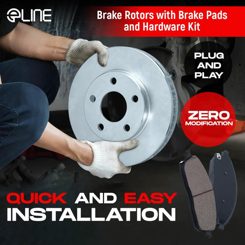 Mechanic handling a rotor from Front Brake Kit For 2015 To 2019 Nissan Micra And 2012 To 2019 Nissan Versa With Ceramic Brake Pads