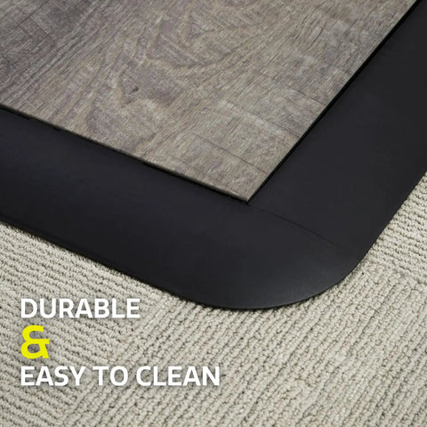 Interlocking Garage Floor Transition Edge Beveled Border 12 Inch By 1.75 Inch For RaceDeck GarageTrac And GarageDeck Tiles Female End 11 Pack Black Finish Easy Clip In Installation shown with corner detail on flooring