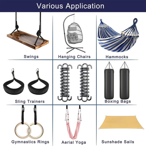 Two-piece stainless steel porch swing springs with 300 lb capacity for hammocks, swing chairs, and punching bags