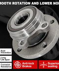 Front view of Audi Front Wheel Bearing Hub Assembly For A3 Q3 TT Golf GTI Jetta Passat Beetle CC EOS Rabbit Tiguan 06 22 5 Lug With ABS FWD AWD Top Notch Replacement with features like smooth rotation and anti-lock brakes.