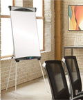 All In One Magnetic Dry Erase Presentation Easel With Tripod Stand, 27 x 39 Inches, in meeting room with chairs visible