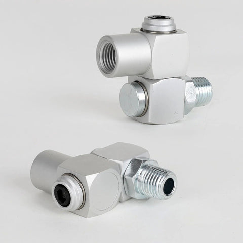 Three Piece 360 Degree Swivel Air Hose Connectors Kit With One Quarter Inch NPT Male And Female Threads Aluminum Air Fittings
