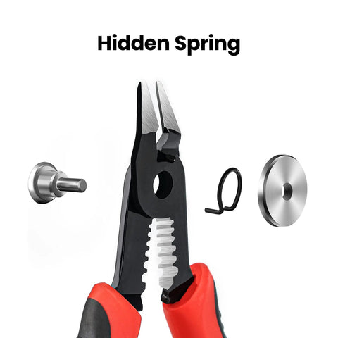 6 Inch Flush Wire Cutters With Built In Stripping For Copper Aluminum And Insulated Wires showing hidden spring mechanism