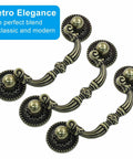 6Pcs Vintage Drop Bail Drawer Pulls With Embossed Pattern Center To Center 2.56 Inches Antique Dresser Wardrobe Handles Set