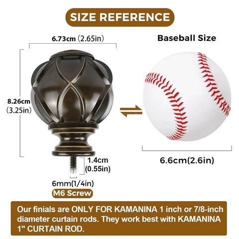 Bronze Curtain Rod Finials With Netted Texture, Fits 1 Inch Or 7/8 Inch Diameter Rods, Set Of 2, Classic Window Decor For Living Room Bedroom Kitchen And More, Easy To Install. size reference, 2.65 x 3.25 in, M6 screw