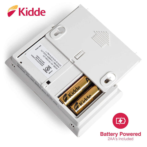 Carbon Monoxide Detector Battery Powered For Travel Or Home With 85 Decibel Alarm And LED Status Indicators Electrochemical Sensor No Wiring Required Two AA Batteries Included backside view showing battery compartment with two AA batteries.