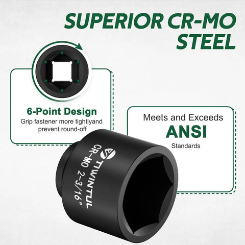 Heavy Duty Beefy 2 3/16 Inch Deep Six Point Impact Socket With One Inch Drive For Semi Truck Axles And Flange Nuts close-up showing 6-point design.