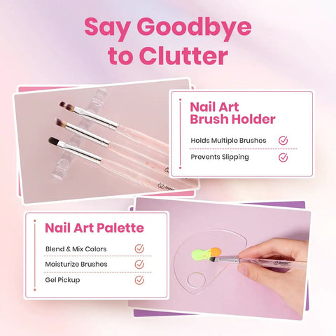 Blooming Gel Nail Art Brushes Set With Ombre Gradient Nail Brush Stipple Clean Up Silicone Dotting Tool Gel Polish Pens Nail Art Holder