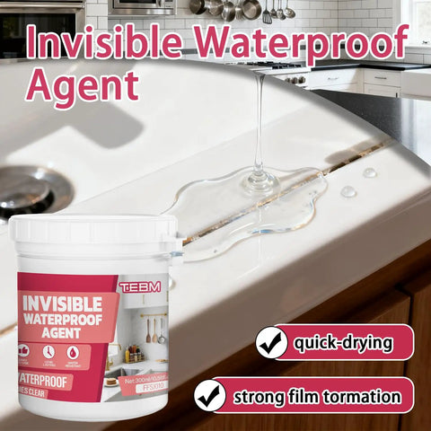 Crystal Clear Waterproof Sealant, Invisible Leak Fixes That Stand Their Ground, Heat And Cold Resistant Formula, 500 Gram Tube With Handy Brush For Roof Walls And Bathroom Patching on a surface with water droplets.