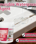 Heavy Duty Transparent Waterproof Sealant And Clear Invisible Liquid Coating For Roofs Walls Garden Bathroom Kitchen shown on countertop with water droplets.