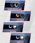 LED Headlights For Dodge Challenger 2008 2014 Full Projector Headlamps with Halo DRL showing lights functions in sequence