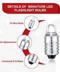10 Pack E10 LED Bulbs For 3V Miniature Flashlights Replacement Bulbs Mini Lamps Cool White Light Durable Glass And Metal Construction