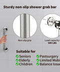 2 Pack 12 Inch No Slip Shower Grab Bar Handle Chrome Stainless Steel Knurled Safe Install Concealed Mount Safety Hand Rail Support for Handicap Elderly Senior Bath showing non-slip grip and load capacity details