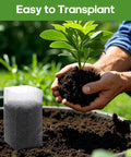 Hands using Eco Friendly Biodegradable Plant Grow Bags 5.5x6.3 Inches 200 Pack Non Woven Seed Starter Pots in garden
