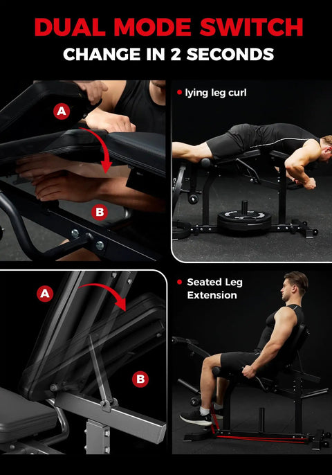 Pro Grade Leg Extension And Curl Machine For Home Gym With Adjustable Settings And Triple Loading System, compact design