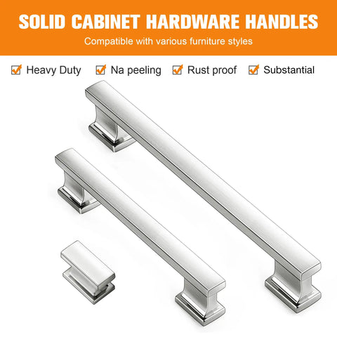 20 Pack Brushed Nickel Cabinet Pulls 5 Inch Solid Zinc Alloy Drawer Handles For Kitchen Cabinets Closet Bathroom Dresser Hardware Fingerprint Resistant Square Modern Pulls Slick Upgrade Easy Install And Universal Fit displayed horizontally