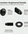 Diagram showing features of Heavy Duty Rack Screws 10-32 With Nylon Washers Set Built Tough Carbon Steel 50 Pack, including truss head and nylon washer
