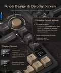 Wireless Mechanical Keyboard With Gasket Mount And Hot Swappable Pale Green Switches Offering Triple Mode Connectivity showing knob design and display screen options.