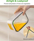 4 Pack Fridge Fruit Storage Containers With Removable Colanders, Airtight Food Saver, showing silicone sealing ring in use
