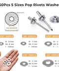 All In One 1200Pcs Pop Rivets And Trifold Rivets Kit With Washers For Auto DIY And Metalwork - 14 Standard Rivet Sizes Plus 1 Trifold Size Includes Washers For Strong Secure Fastening. Stainless steel washers and pop rivets in 5 sizes, 3/32 to 1/4, with dimensions