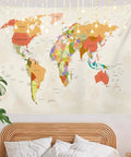 World Map Tapestry For Kids And Students Vintage Colorful Geography Wall Hanging USA Africa Europe Educational Decor 39x59 Red Beige Yellow