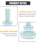 Close-up of zinc plated M5 knurled thumb screws showing flat head grip, rust-resistant carbon steel for DIY projects.