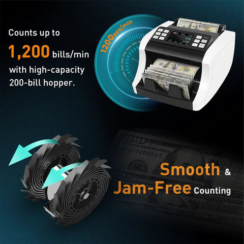 Mixed Denomination Money Counter Machine For Small Biz And Retail with display, counting bills smoothly, 1200 bills/min