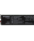 Close-up of Quicktronic 2 Lamp T8 Fluorescent Ballast for Easy Setup, Universal Voltage 120 277V, black finish with label details.