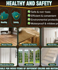 Healthy and Safety infographic showcasing wood floor, tables, wardrobe, wardrobe door, window, and stairs.
