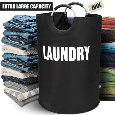 160L XXL Collapsible Laundry Basket With Aluminum Handle And Soft Grip Waterproof 600D Oxford Double Layer Laundry Bag Foldable Hamper