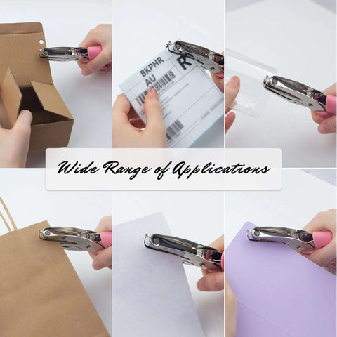 Star Shaped Handheld Paper Hole Punch With Soft Grip Pink Silicone Cover in use on various materials showing versatility and kid-friendly design.