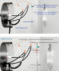 Installation guide for Modern Swing Arm Bedside Wall Lamp With Adjustable Arm And Wall Mount Plug In Or Hardwire Sconce Off White Fabric Shade Black Finish 13.77 Inch Bedroom Reading Light showing wire connections and screws.