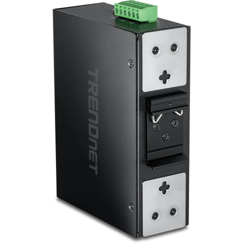 Industrial 16 Port Gigabit DIN Rail Switch With 32Gbps Capacity NDAA And TAA Compliant, IP50 rated, 6-pin terminal block, front view