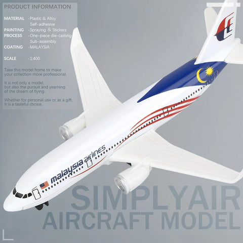Malaysia 1/400 Scale Airplane Model Kit, Alloy Body With Plastic Base, No Assembly Required, Great For Collectors And Display