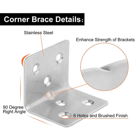 Stainless Steel Corner Braces 64 Pack Heavy Duty L Brackets For Furniture Shelves And Cabinets with 6 holes and brushed finish