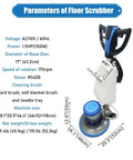 Beast Of A Floor Cleaning Machine With 17 Inch Cleaner And Polisher Industrial Ground Scrubber Buffer Heavy Duty Carpet Cleaner With Three Changeable Brushes For Hard Floors And Carpets 110V Large 3.17 Gallon Tank shown with specifications on blue background.