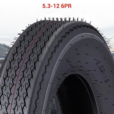 Close-up of Two Pack All Weather Rugged Heavy Duty Trailer Tire Set 5.30-12 6PR Load Range C, showing tread and construction.
