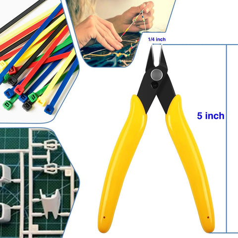 Front view of yellow-handled VASTOOLS deburring tool for 3D prints with black jaws and replaceable blades, 5 inch length
