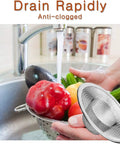 Person washing vegetables in sink with 40 Pack Heavy Duty Stainless Steel Slop Basket Filter Traps Two And Three Quarters Inch Top One Inch Mesh Sink Strainers