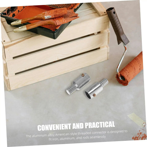 No Drill Curtain Rod Connectors Kit For Poles And Push Broom Handle Tips Aluminum Alloy Threaded Tips Pole Extension End Caps Fits Iron Aluminum Or Wood Poles Durable DIY Hardware For Quick Secure Install, silver threaded connector pair for wooden pole repair