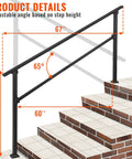 Heavy Duty Six Step Outdoor Stair Railing Kit Built Damn Tough With Galvanized Supports For Rock Solid Grip On Concrete Or Wood Steps Designed For Dead Simple DIY Install, showing adjustable angle and dimensions.