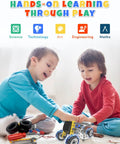 Two children playing with 10 In 1 STEM Toys For Kids Ages 4 5 6 7 8 Build Kit With Electric Motor Hands On Engineering Fun