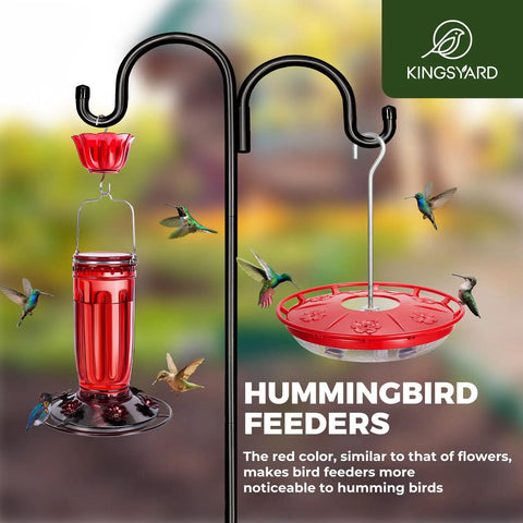 Two red 2 Pack 16 Oz Hummingbird Feeders For Outdoors Hanging With 6 Bee Proof Feeding Ports Ant Moat Leak Proof Nectar Dispenser