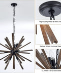 9 Light Sputnik Pendant Light Black With Natural Wood Shade Industrial Farmhouse Vibe Ceiling Fixture for modern homes