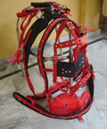 Durable Horse Driving Harness for Single Horse Cart in Red and Black with Chrome Plated Stainless Steel Buckles on display