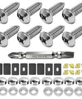 Stainless Steel License Plate Screws Kit With M6x20mm Hardware For Front Or Rear Mount, includes screws, caps, washers, screwdriver
