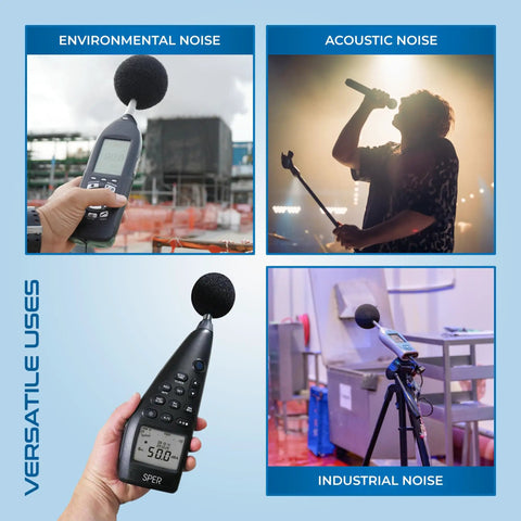 Replacement Wind Screen For Digital Sound Meters That Keeps Gusts From Messing With Readings Durable Shield Easy Snap On Fit For Most Models Ideal Wind Noise Reduction For Accurate Noise Measurements black foam windscreen on digital sound meter used outdoors